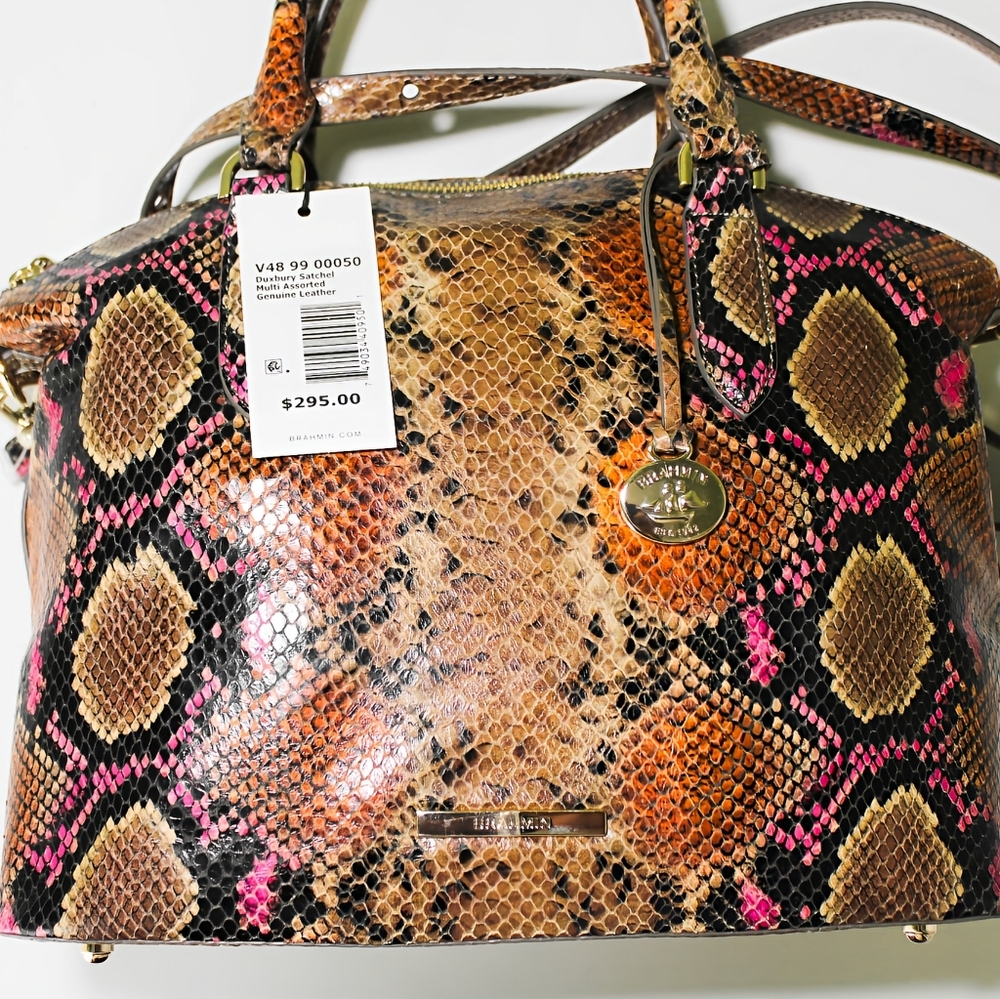 NWT Brahmin Duxbury Satchel Bag Multi Assorted Genuine Leather With A Strap $295